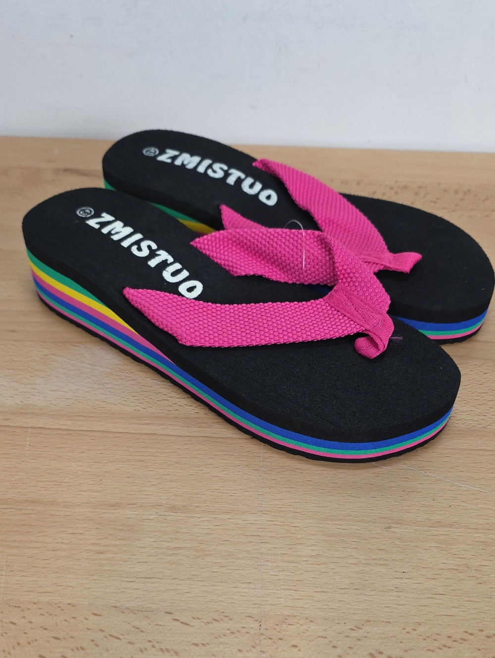 Women's Pink Platform Flip Flop Sandals with Rainbow Sole 43